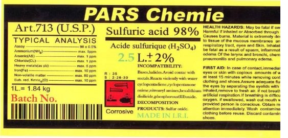 اسید سولفوریک 98% (2/5 لیتر)