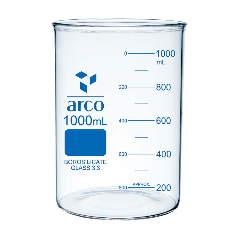 بشر شیشه ای کوتاه با لبه ریزش ARCO 1000 میلی لیتری
